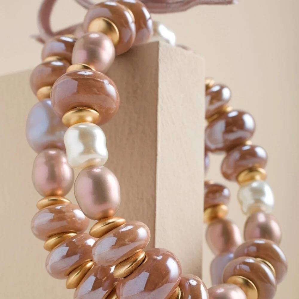 Chico's Taupe Cappuccino Two-Strand Faux Pearl Necklace and Stretch Bracelet Set - Picture 15 of 15